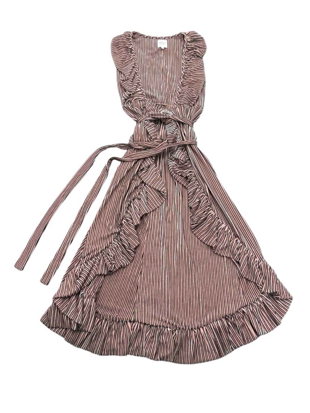 Women’s MISA Los Angeles Striped Ruffle Wrap Robe Dress Pink Black